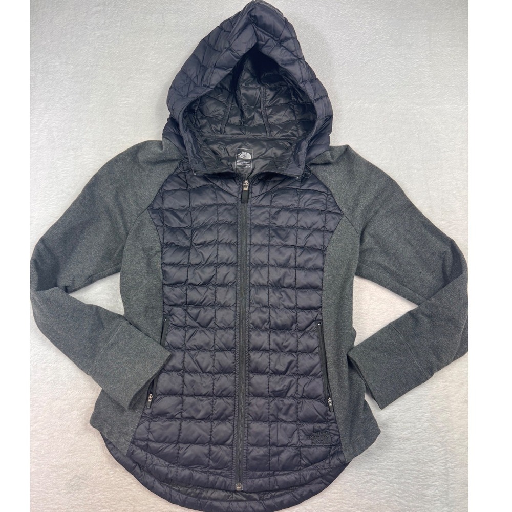 The North Face Thermoball Hybrid Hoodie Jacket Black Grey Womens Medium